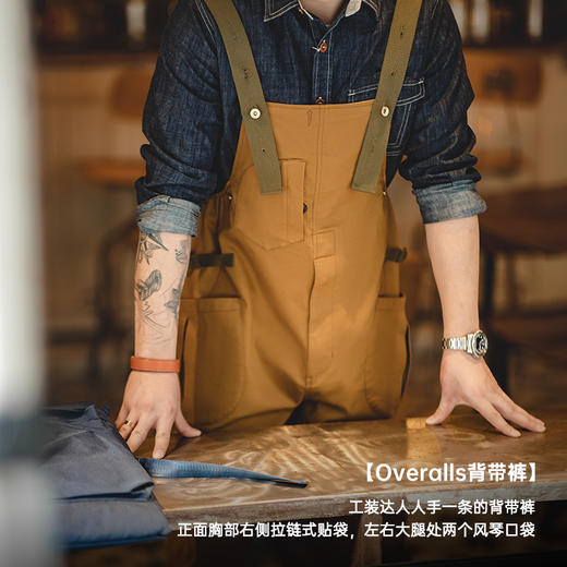 工装优选 美式复古宽松BF直筒背带裤阿美咔叽休闲连体吊带长裤子男 商品图1