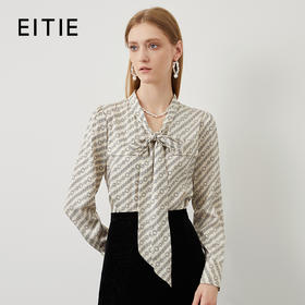 EITIE爱特爱秋季新款时尚通勤印花飘带衬衫女上衣6709416