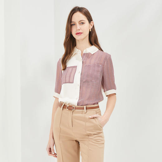 QF24A斯尔丽瑟俪2021秋季新款左右不对称撞色时尚精致感衬衣 商品图0
