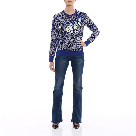 KENZO 高田贤三 女士棉质刺绣徽标撞色图案圆领长袖针织衫 蓝色 F852 TO494 850 74 商品图3