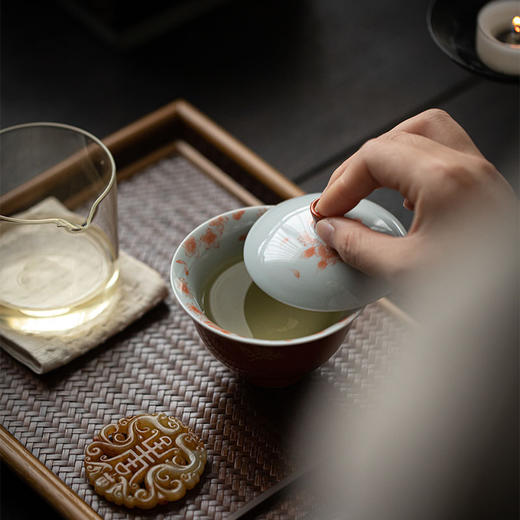 束刻/明知山志/矾红/花海/惜梦盖碗 矾红手绘盖碗 烫金花海泡茶碗 茶室文人茶空间手抓碗 商品图2