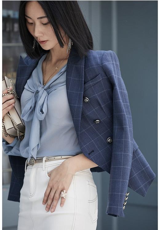 “蓝色多瑙河” 格纹小西装外套 英伦 高雅 减龄 J20444587A单西颈袖添香 商品图3