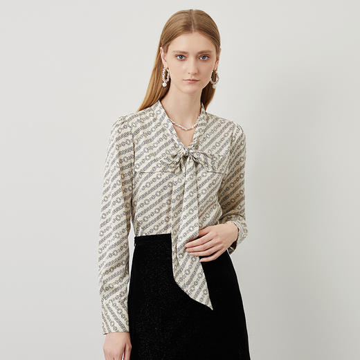 EITIE爱特爱秋季新款时尚通勤印花飘带衬衫女上衣6709416 商品图2