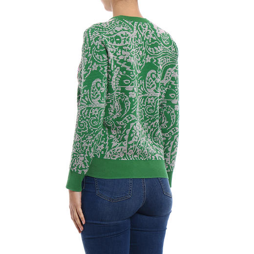 KENZO 高田贤三 女士棉质刺绣徽标撞色图案圆领长袖针织衫 绿色 F852 TO494 850 57 商品图2