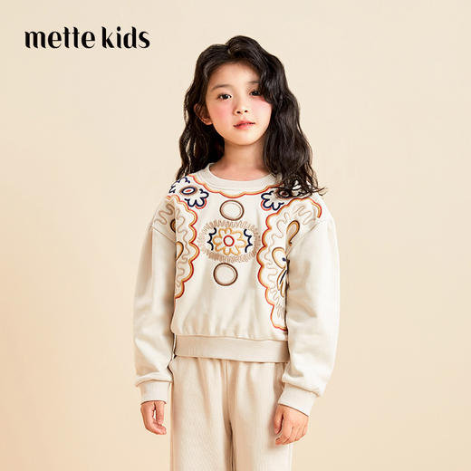 【女童纯棉绣花卫衣】22年秋季新品女宝上衣舒适绣花装饰圆领上衣 商品图0