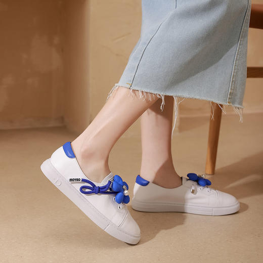 西村名物2022年夏新款牛皮玩趣立体花朵小白鞋女11361 商品图2