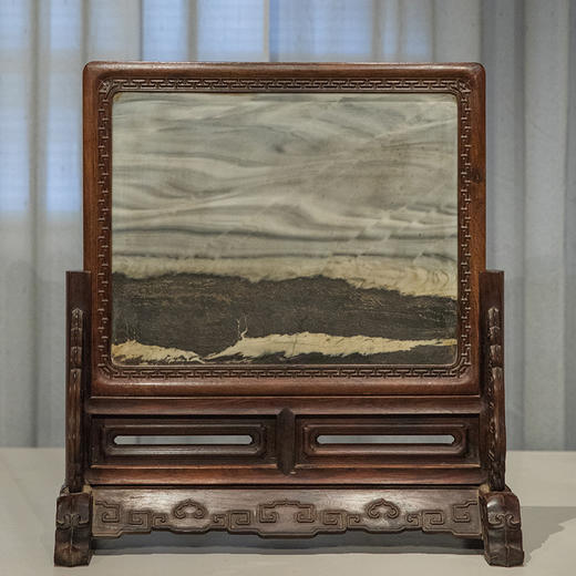 清 红木镶云石回纹打洼插屏 商品图0