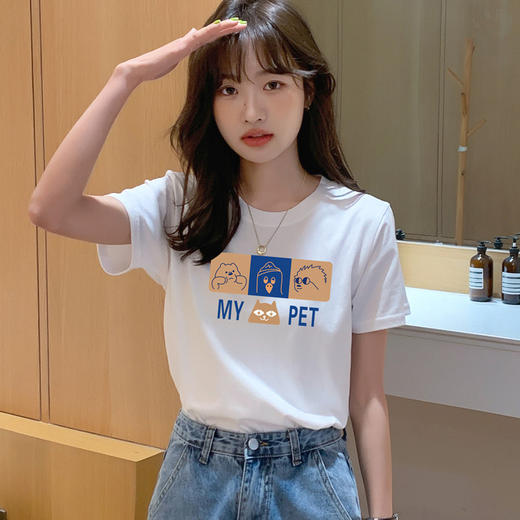 「纯棉材质！黑白两色可选」韩版夏季短袖t恤女T恤衫棉时尚韩版内搭半袖袖上衣T恤女 商品图3