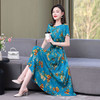 棉绸连衣裙女夏装大码阔太太妈妈装印花过膝大摆长裙 商品缩略图5