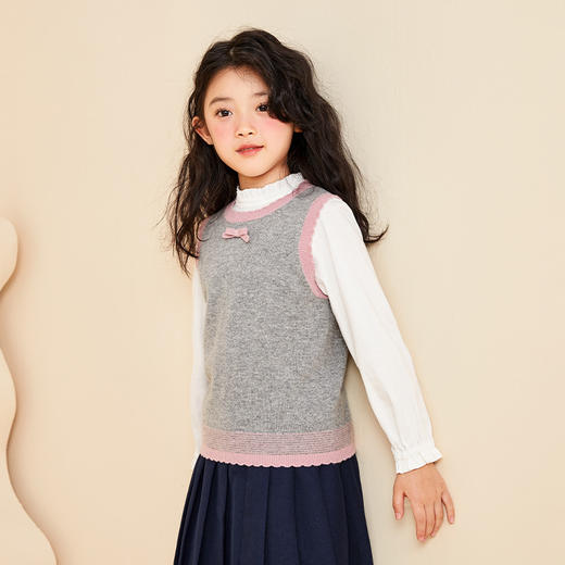 【女童纯羊绒背心】22年早秋新品女童100%山羊绒背心时尚撞色无袖针织衫 商品图2