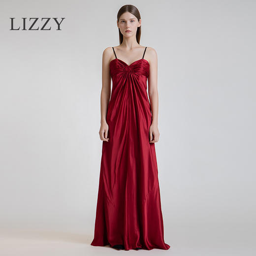 LIZZY 简约名媛风桑蚕丝吊带拖地宴会礼服连衣裙3662 商品图0