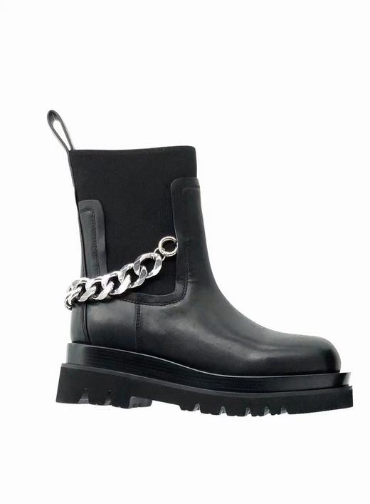 圆头发泡厚底牛皮中筒靴 商品图3