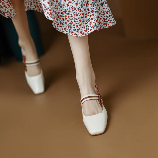 韩版仙女蝴蝶结玛丽珍鞋，牛皮粗中跟单鞋 WC-M9768 商品图2