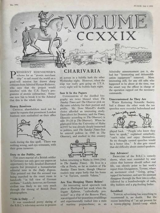 1955年7-12月 英国讽刺漫画杂志《笨拙》（含多幅彩色） 漆布精装16开 商品图2