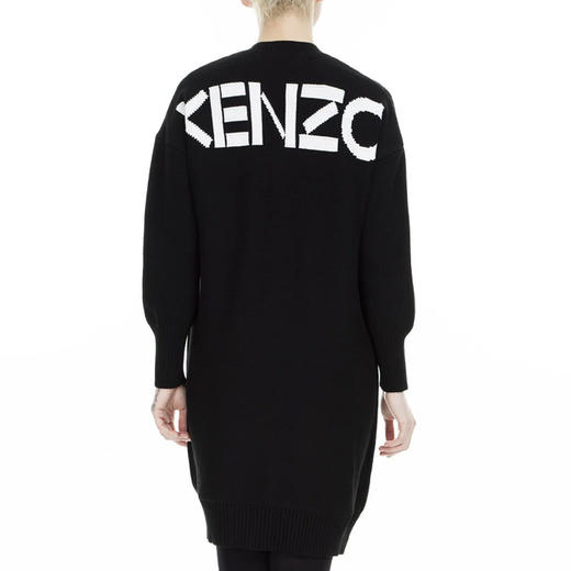 KENZO 高田贤三 女士棉质字母徽标刺绣V领长袖连衣裙 黑色 F962 RO404 814 99 商品图2