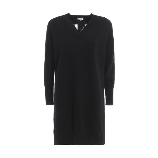 KENZO 高田贤三 女士棉质字母徽标刺绣V领长袖连衣裙 黑色 F962 RO404 814 99 商品图0