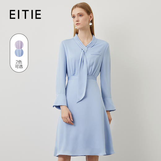 EITIE爱特爱秋冬新款气质飘带收腰显瘦A字中袖连衣裙6707402 商品图1