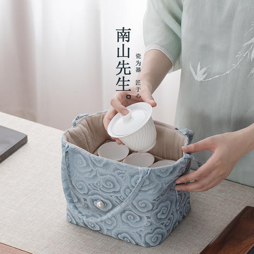 【积分】祥云旅行手提茶包 便携收纳袋茶杯袋 户外棉麻手工布袋茶具 商品图1