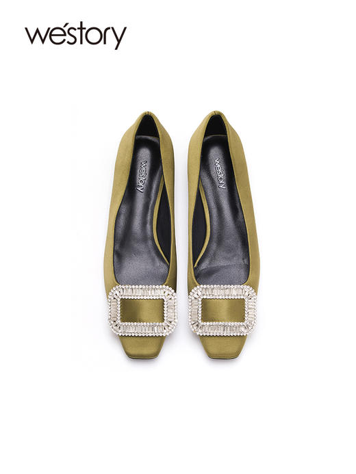 westory2022年新款新款真丝缎面方头平底晚晚风温柔单鞋女W22CE72221 商品图3
