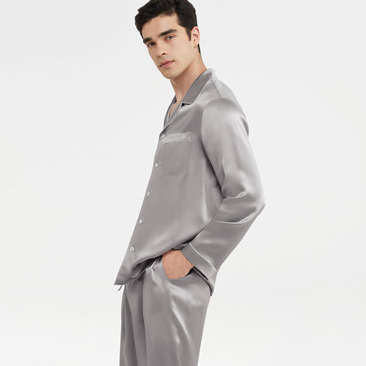 【ROYALCOVER】罗卡芙真丝素绉缎男款长袖真丝套装-中灰 商品图4