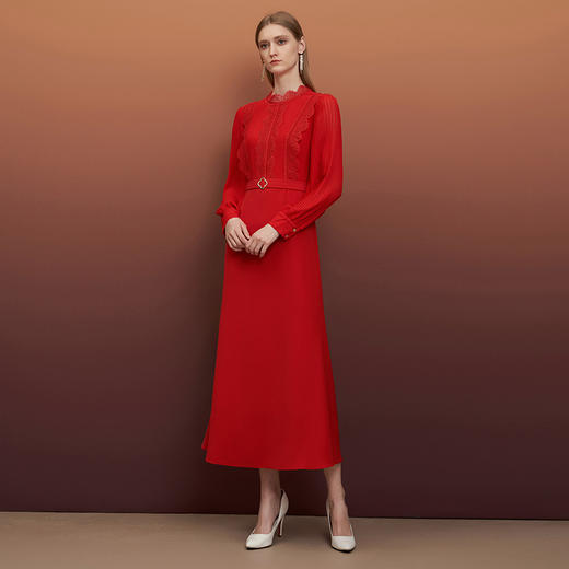 EITIE爱特爱秋季新款束腰长袖优雅显瘦连衣裙6777407 商品图2