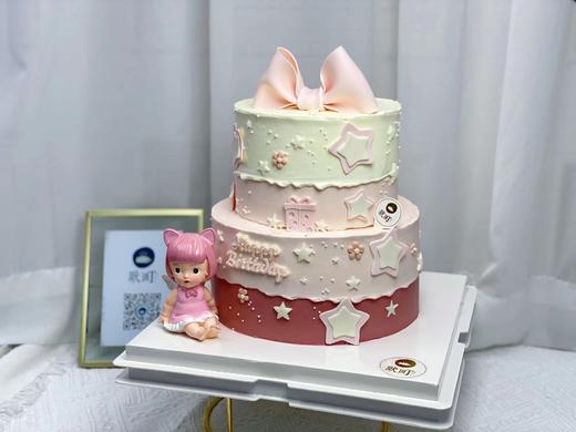 豆沙粉系&蝴蝶结造型安妮宝贝双层蛋糕 商品图0