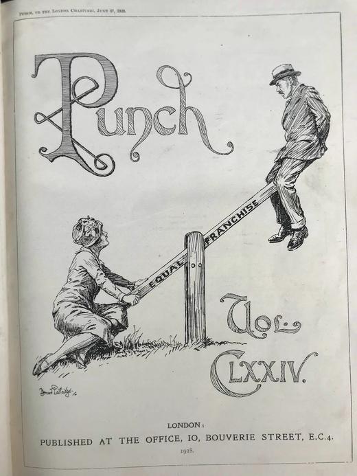 1928年1-6月 英国讽刺漫画杂志《笨拙》（含多幅彩色） 漆布精装16开 商品图2