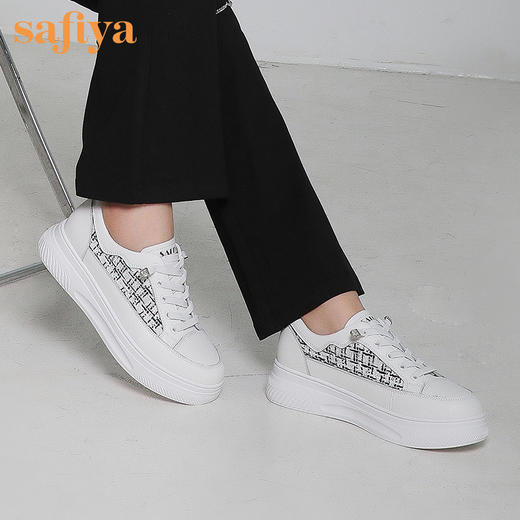 Safiya/索菲娅小香风花呢超轻厚底小白鞋2022秋新款百搭牛皮休闲鞋SF23112412 商品图1