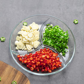 【笑麻麻荟&菲内克斯】钢化玻璃圆形三分格盘子餐具分餐盘分隔盘家用水果盘多功能配菜盘A