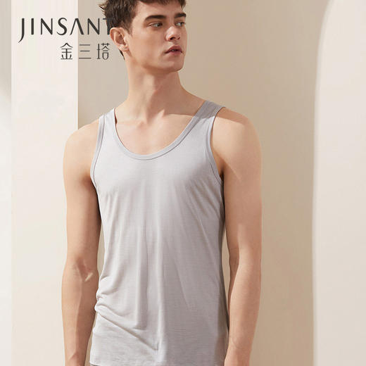 金三塔100%桑蚕丝男士舒适透气纯色一片式圆领汗衫 真丝宽松背心  1YZM4A501 商品图1