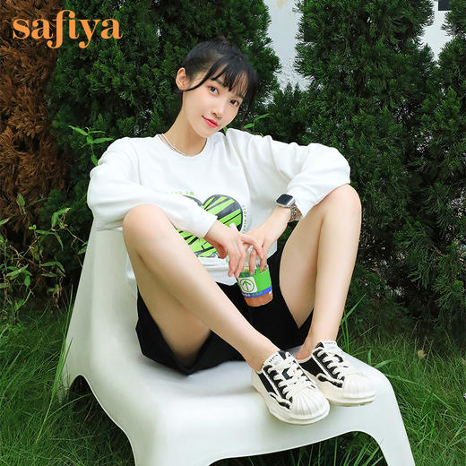 Safiya索菲娅贝壳头溶解底帆布休闲拖鞋2022新款网红风小白拖穆勒拖SF23110401 商品图3