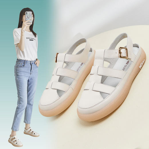 ZHR单鞋女2022年夏新款休闲罗马包头凉鞋百搭平底编织猪笼鞋 商品图1