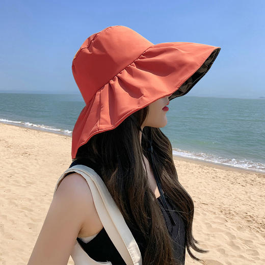 CT-JK-022351黑胶帽女遮脸遮阳帽大帽檐渔夫帽子可折叠太阳帽新款 商品图6