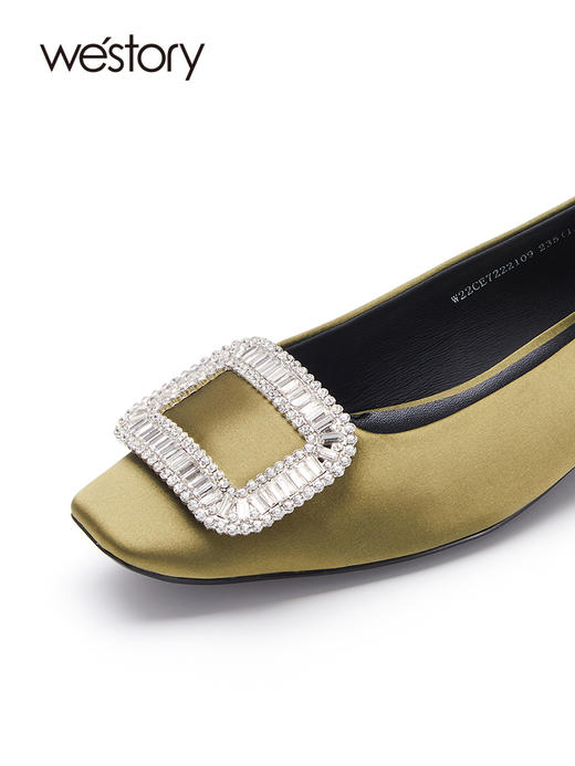 westory2022年新款新款真丝缎面方头平底晚晚风温柔单鞋女W22CE72221 商品图2