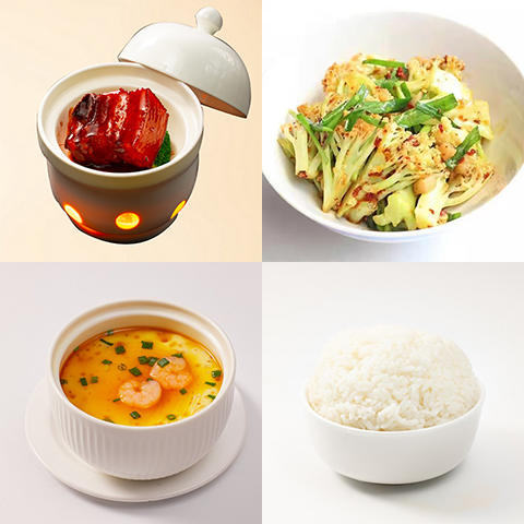 红烧肉+有机花菜+蒸蛋+米饭 商品图0