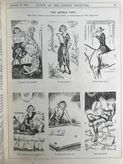 1923年1-6月 英国讽刺漫画杂志《笨拙》（含多幅彩色） 漆布精装16开 商品图14