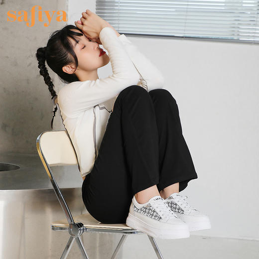 Safiya/索菲娅小香风花呢超轻厚底小白鞋2022秋新款百搭牛皮休闲鞋SF23112412 商品图4