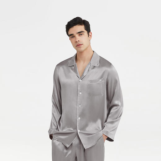 【ROYALCOVER】罗卡芙真丝素绉缎男款长袖真丝套装-中灰 商品图3