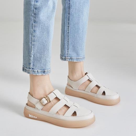 ZHR单鞋女2022年夏新款休闲罗马包头凉鞋百搭平底编织猪笼鞋 商品图9