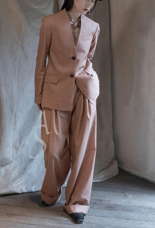 Mark Kenly Domino Tan  珊瑚色PAOLIA高腰双褶阔腿裤 商品图1