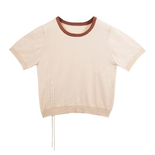 【两件立减19元】夏季针织衫薄款女冰丝上衣圆领抽绳设计透气短袖多色 商品图3