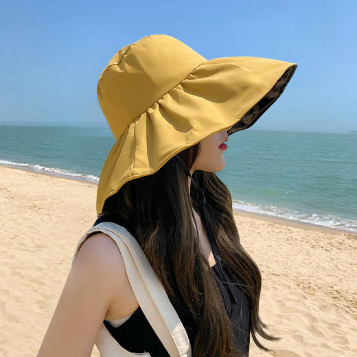 CT-JK-022351黑胶帽女遮脸遮阳帽大帽檐渔夫帽子可折叠太阳帽新款 商品图4