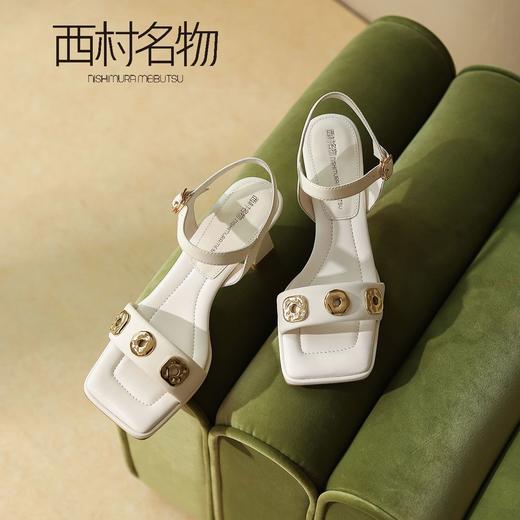 西村名物2022年夏新粗跟露趾方头凉鞋女24911 商品图1