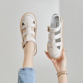 ZHR单鞋女2022年夏新款休闲罗马包头凉鞋百搭平底编织猪笼鞋