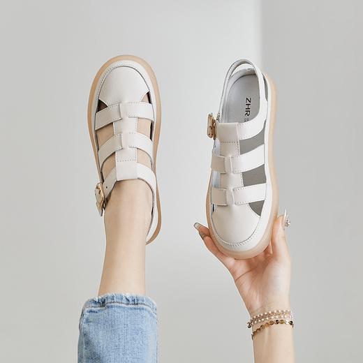 ZHR单鞋女2022年夏新款休闲罗马包头凉鞋百搭平底编织猪笼鞋 商品图0