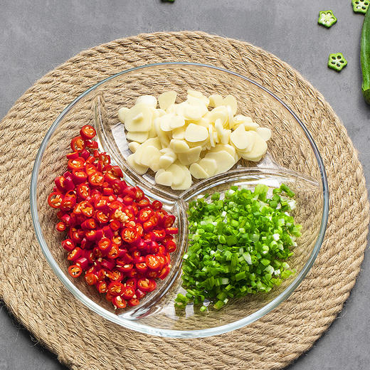 【笑麻麻荟&菲内克斯】钢化玻璃圆形三分格盘子餐具分餐盘分隔盘家用水果盘多功能配菜盘A 商品图1