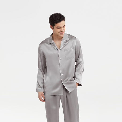 【ROYALCOVER】罗卡芙真丝素绉缎男款长袖真丝套装-中灰 商品图2