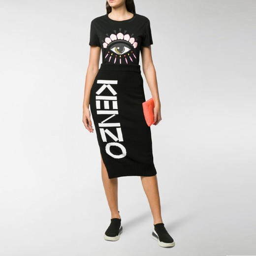 KENZO 高田贤三 女士棉质字母徽标刺绣半身裙 黑色 F962 JU563 814 99 商品图3