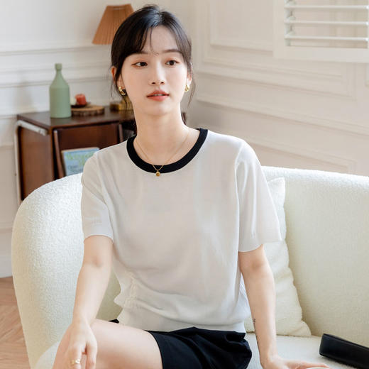 【两件立减19元】夏季针织衫薄款女冰丝上衣圆领抽绳设计透气短袖多色 商品图5