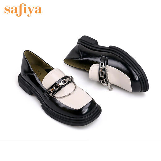 Safiya索菲娅原创链条英伦风乐福鞋2022秋复古方头小皮鞋SF23112027 商品图6